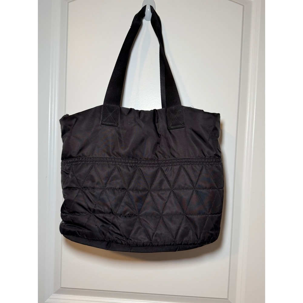 Black Nylon Quilted‎ Tote Bag Zip Top Travel Carryall Shoulder Bag